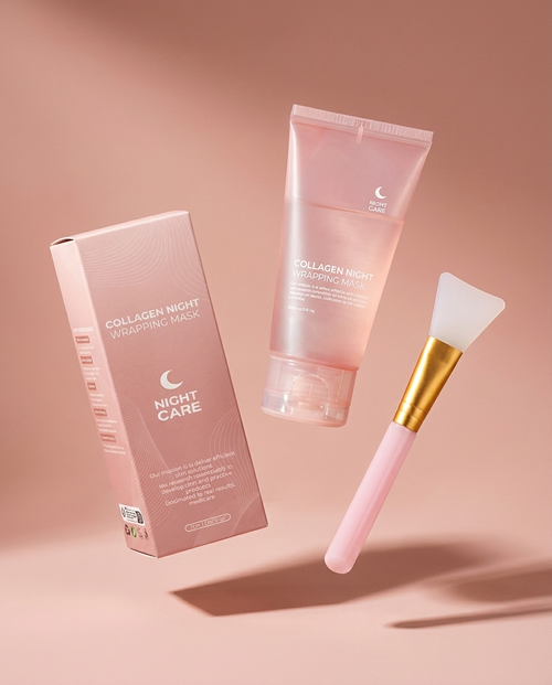Overnight Wrapping Mask box, tube, and brush floating arrangement