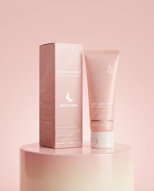 Overnight Wrapping Mask box and tube on pedestal